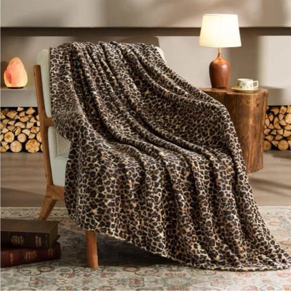 Leopard Print Fleece Throw Blanket - Brown/Cream